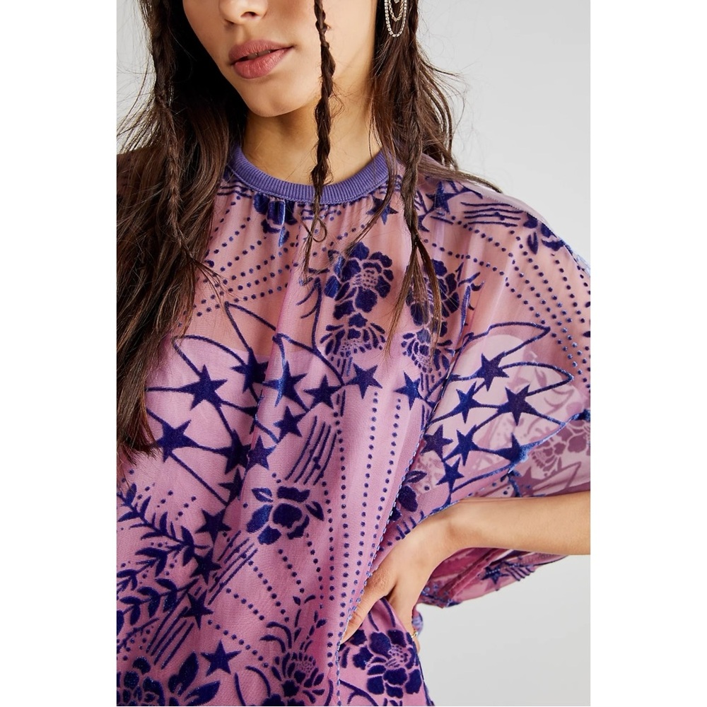 Free People Shooting Star T-Shirt Mini Dress - Purple Lined Loose Fit Dress sz L - Picture 3 of 11